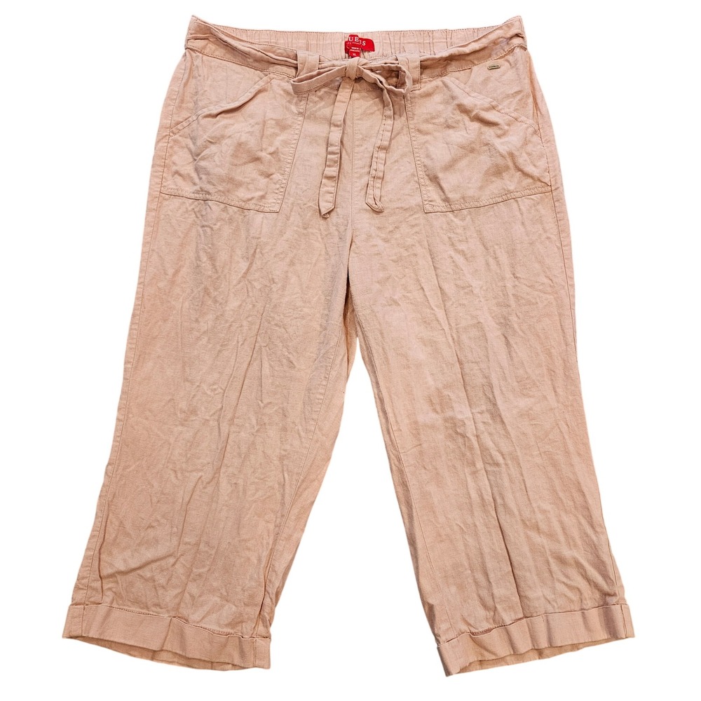 Guess Los Angeles‎ Pink Linen Blend Drawstring Crop Pants XL Wide Leg Pockets